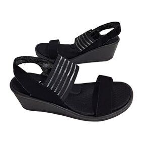 Sketchers Shoes Woman 11 Rumblers Sci-Fi Sandals Memory Foam Black Wedge Comfort